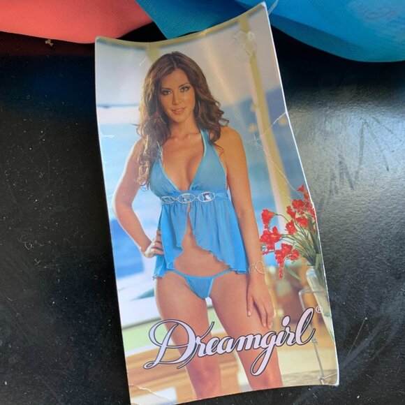 Baby Doll Dreamgirl Lingerie 3 Karat Gem Chiffon Halter Jewel Trim Sz Large - Picture 3 of 10